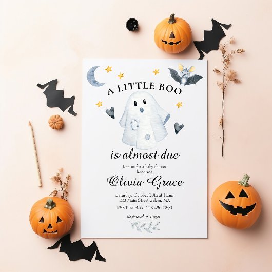 Halloween Ghost Little Boo Baby shower Invitation Kaart