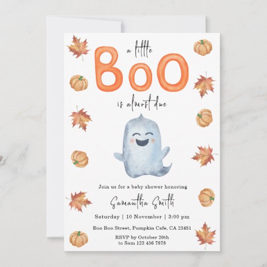Halloween Ghost Little Boo Baby shower Invitation Kaart (Voorkant)