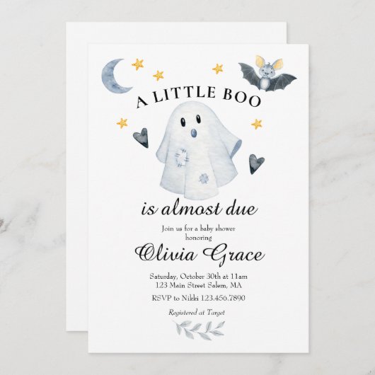 Halloween Ghost Little Boo Baby shower Kaart (Voorkant / Achterkant)