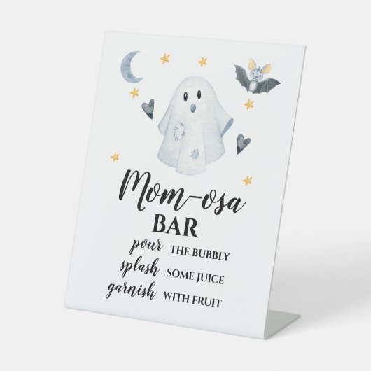 Halloween Ghost Little Boo Baby shower MOM-OSA BAR Reclamebord Met Voetstuk (Voorkant)