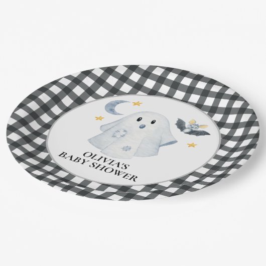 Halloween Ghost Little Boo Baby shower Papieren Bordje (Gekanteld)