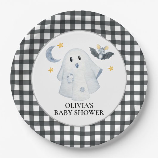 Halloween Ghost Little Boo Baby shower Papieren Bordje (Voorkant)