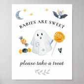 Halloween Ghost Little Boo Baby shower Sweets Sign Poster (Voorkant)