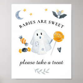 Halloween Ghost Little Boo Baby shower Sweets Sign Poster