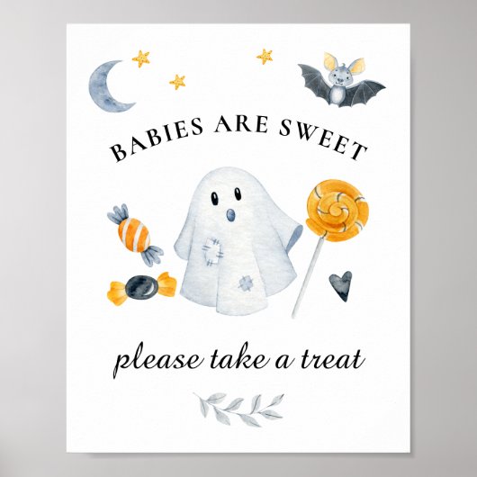 Halloween Ghost Little Boo Baby shower Sweets Sign Poster (Voorkant)