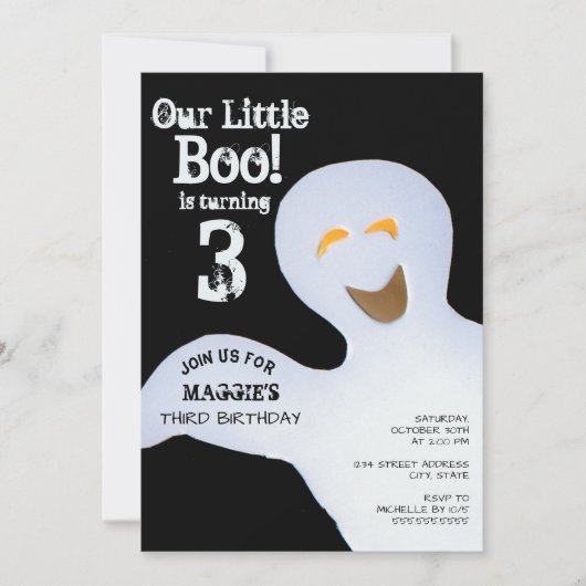 Halloween Ghost Little Boo Turning 3 3rd Birthday Kaart (Voorkant)