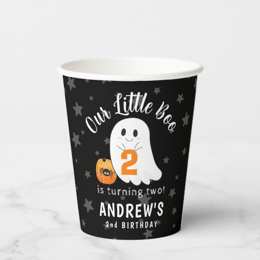 Halloween Ghost Little Boo Two Second Birthday Papieren Bekers (Achterkant)