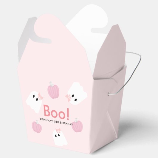 Halloween Ghost Meisje & Pompoen Schattige Roze Bedankdoosjes (Geopend)