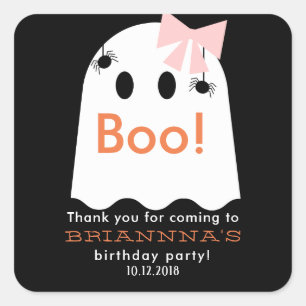 Halloween Ghost Meisje Verjaardag Dank u Zwart Vierkante Sticker