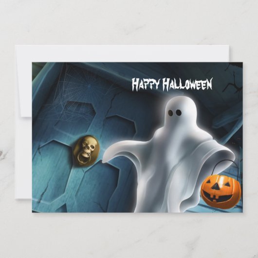 Halloween Ghost met pompoen Kaart (Voorkant)