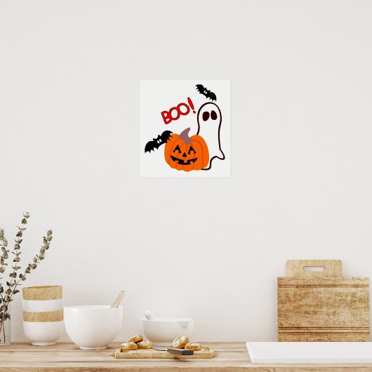Halloween Ghost met pompoen Poster (Keuken)