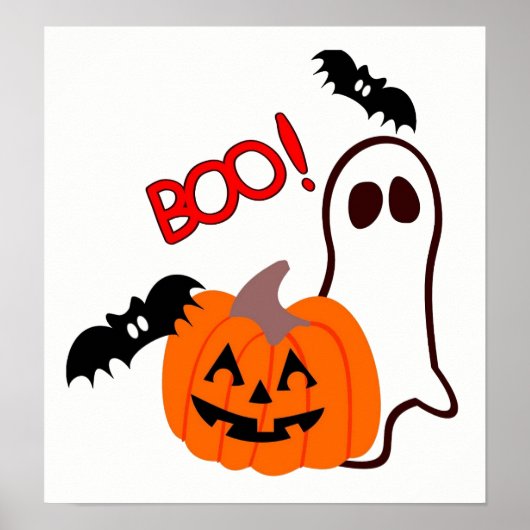 Halloween Ghost met pompoen Poster (Voorkant)