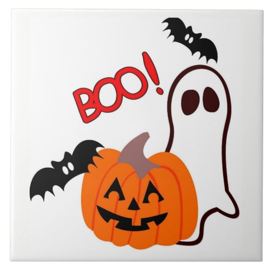 Halloween Ghost met pompoen Tegeltje (Voorkant)
