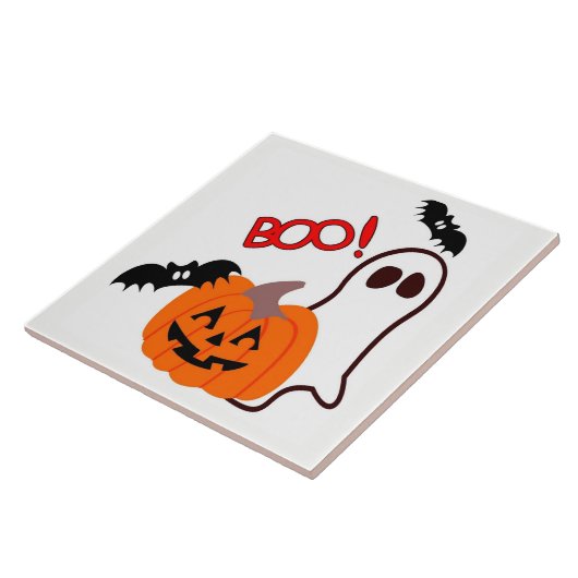 Halloween Ghost met pompoen Tegeltje (Zijkant)