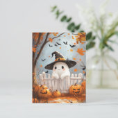 Halloween Ghost met pompoenen Feestdagenkaart (Staand voorkant)