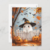Halloween Ghost met pompoenen Feestdagenkaart (Voorkant / Achterkant)