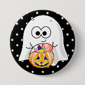 Halloween Ghost met Pumpkin Snoep Bucket Button (Voorkant)