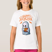 Halloween Ghost met Pumpkin T-shirt (Voorkant)