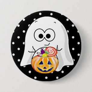 Halloween Ghost met Snoep Bucket Button Pumpkin