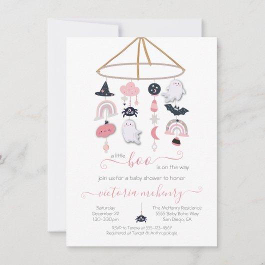 Halloween Ghost Mobile Baby Girl Shower Kaart (Voorkant)