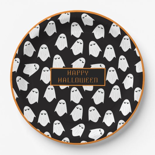 Halloween Ghost Monogram Spooky Black White Fun Papieren Bordje (Voorkant)