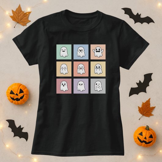 Halloween Ghost Mood Shirt; Grid of Ghost Mood T-shirt