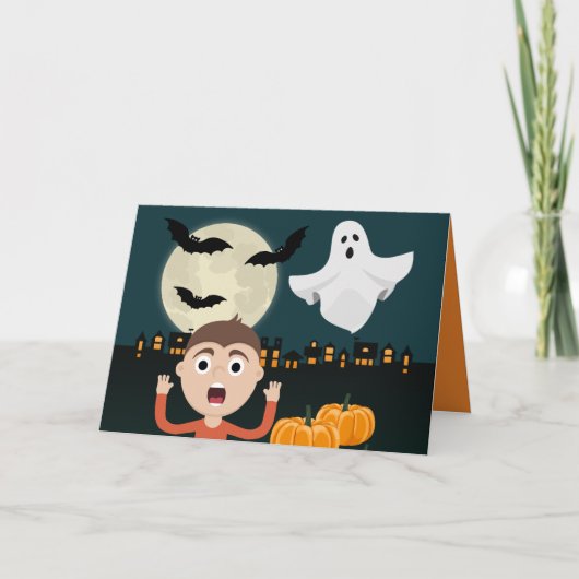 Halloween Ghost Moon Bats Illustratie Kaart (Voorkant)