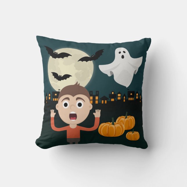 Halloween Ghost Moon Bats Illustratie Kussen (Voorkant)