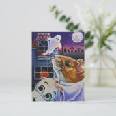 Halloween Ghost Mouse Mask Waterverf Art Briefkaart (Staand voorkant)