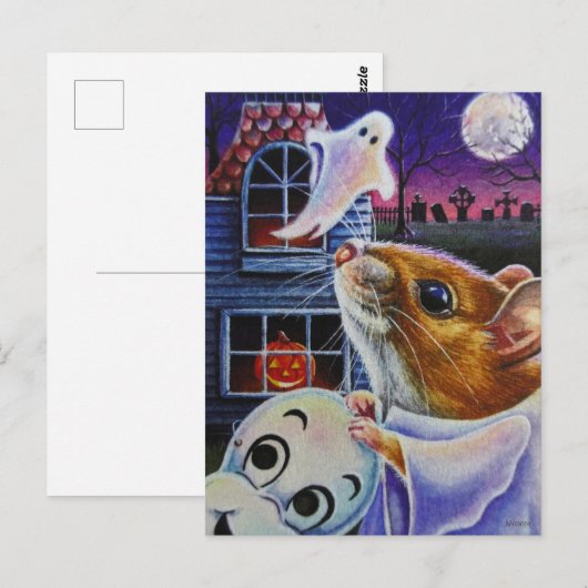 Halloween Ghost Mouse  Mask Waterverf Art Briefkaart (Voorkant / Achterkant)