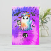 Halloween Ghost Neon Party Tie Dye Hand getrokken Kaart (Staand voorkant)