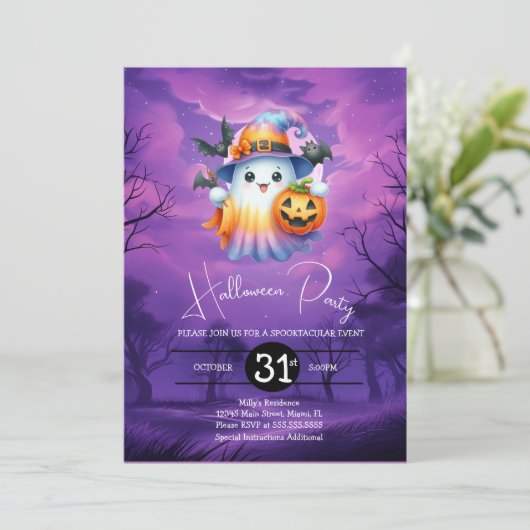 Halloween Ghost Neon Verjaardagsfeest Kaart (Staand voorkant)