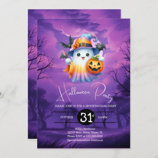 Halloween Ghost Neon Verjaardagsfeest Kaart (Voorkant / Achterkant)