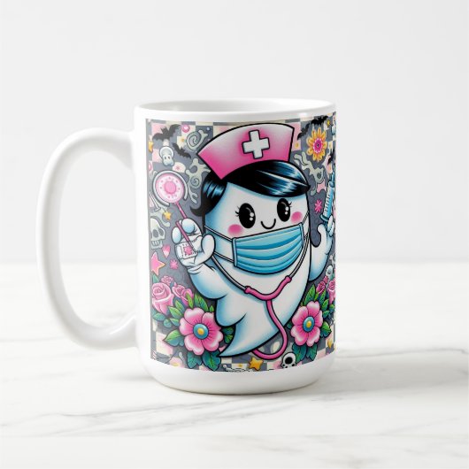 Halloween Ghost Nurse met masker en spuiten Koffiemok (Links)