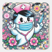 Halloween Ghost Nurse met masker en spuiten Vierkante Sticker (Voorkant)