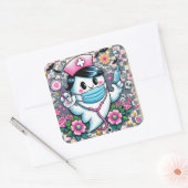 Halloween Ghost Nurse met masker en spuiten Vierkante Sticker (Envelop)
