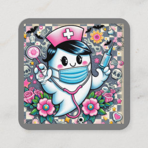 Halloween Ghost Nurse met masker en spuiten Vierkante Visitekaartje
