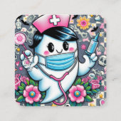 Halloween Ghost Nurse met masker en spuiten Vierkante Visitekaartje (Achterkant)