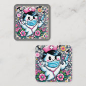 Halloween Ghost Nurse met masker en spuiten Vierkante Visitekaartje (Voorkant / Achterkant)