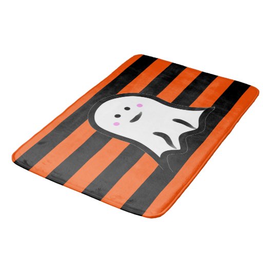 Halloween Ghost on Black and Orange Stripes  Badmat (Gekanteld)