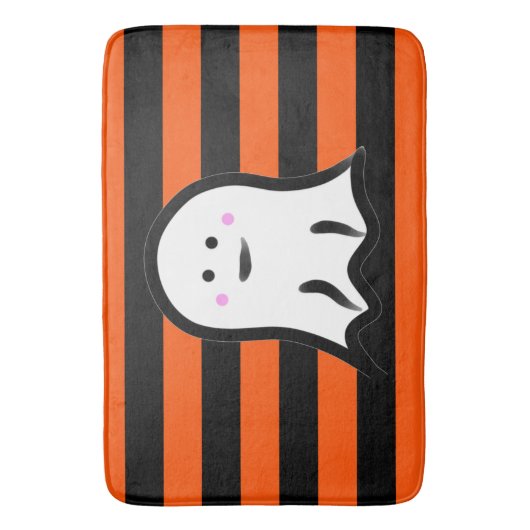 Halloween Ghost on Black and Orange Stripes Badmat (Voorkant Verticaal)
