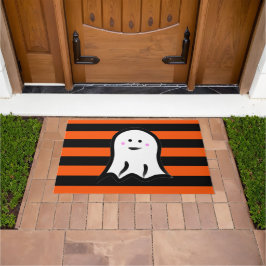 Halloween Ghost on Black and Orange Stripes  Deurmat
