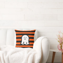Halloween Ghost on Black and Orange Stripes  Kussen