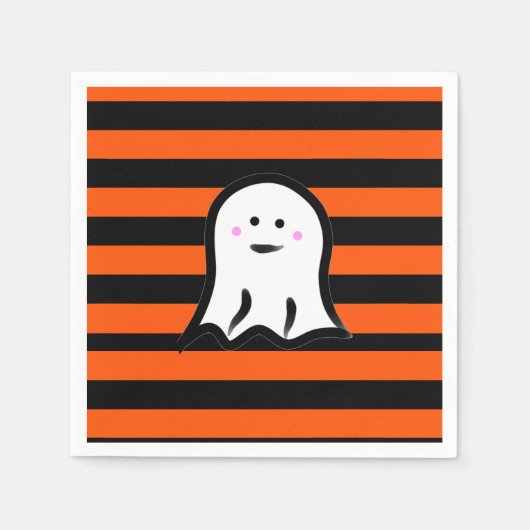 Halloween Ghost on Black and Orange Stripes Servet (Voorkant)