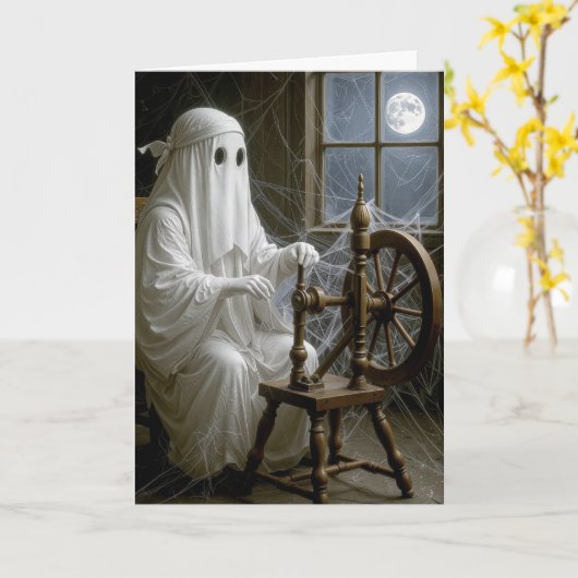 Halloween Ghost op het Spinning Wheel Kaart (Gele Bloem)