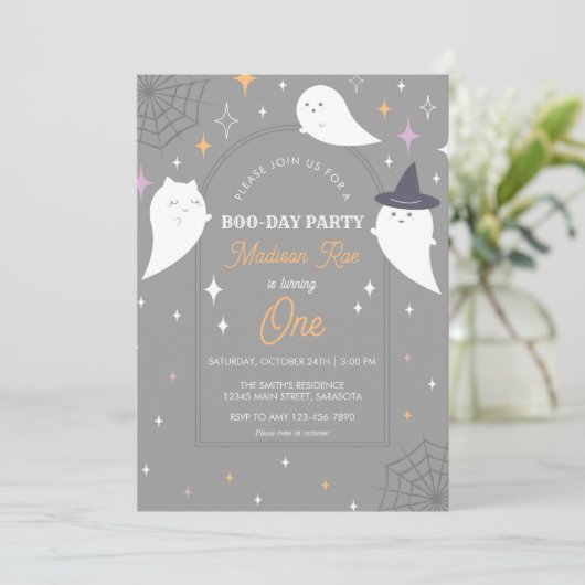 Halloween Ghost Party Arch Lijst Birthday Kaart (Staand voorkant)