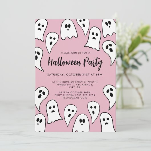 Halloween Ghost Party roze Kaart (Staand voorkant)