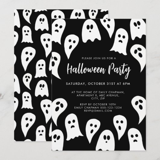 Halloween Ghost Party zwart-wit Kaart (Voorkant / Achterkant)