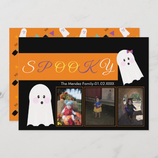 Halloween Ghost Pattern Collage Photo Card Feestdagenkaart (Voorkant / Achterkant)