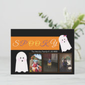 Halloween Ghost Pattern Collage Photo Card Feestdagenkaart (Staand voorkant)